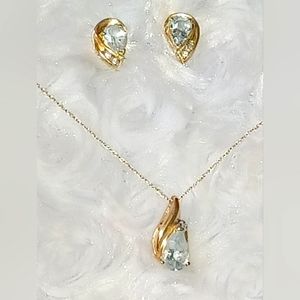 1 ct tw Aquamarine with matching 1/2 ct tw Aquamarine earrings